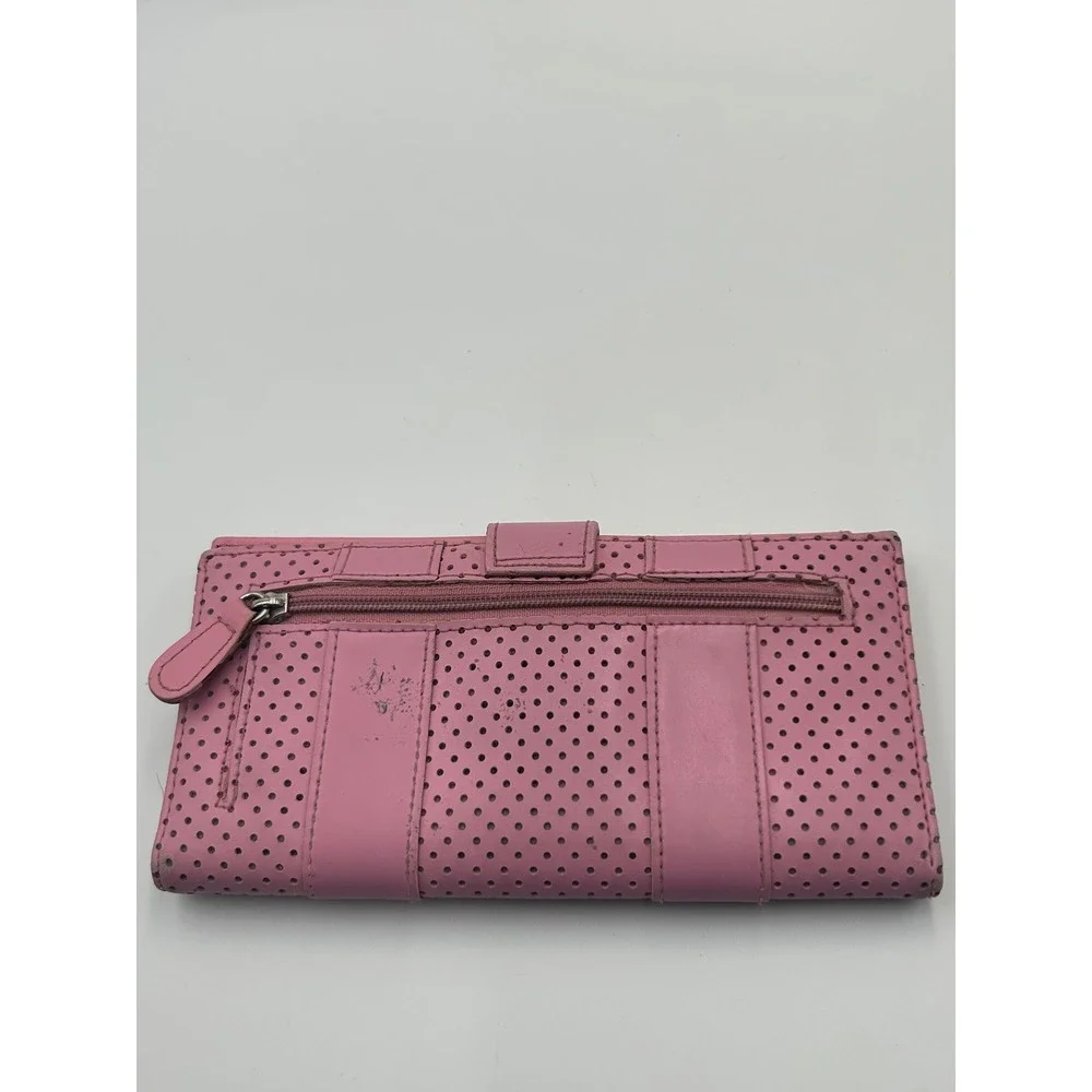 Guess Pink Perforated Faux Leather Bifold Wallet Silver G Logo Plaque B1000